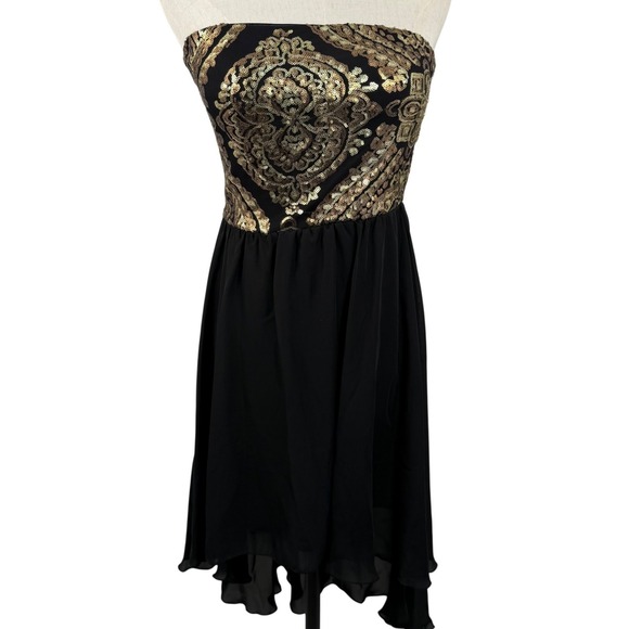 As U Wish Dresses & Skirts - Vintage Glam Art Deco Gold Sequin Hi Lo Party Dress Prom Y2K As U Wish Sz S EUC